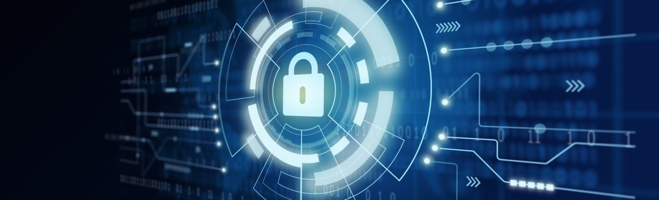 Businessman finger  with Cyber Security Privacy Futuristic hologram. Information or Network protection. Business Internet Technology Concept.