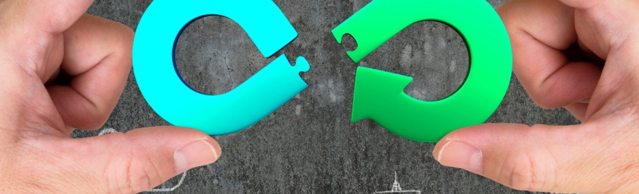 Circular,Economy,Concept.,Two,Hands,Assembling,Arrow,Infinity,Recycling,Symbol