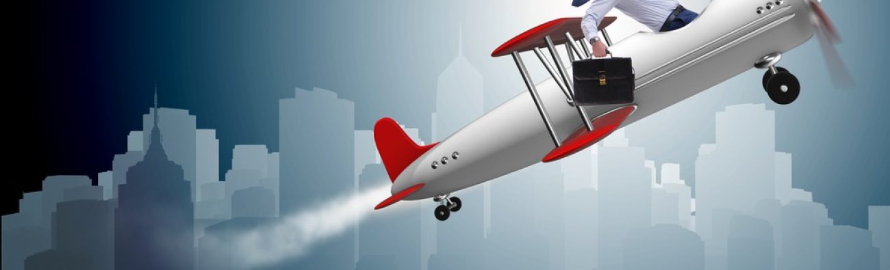 Businessman,Flying,On,Vintage,Old,Airplane