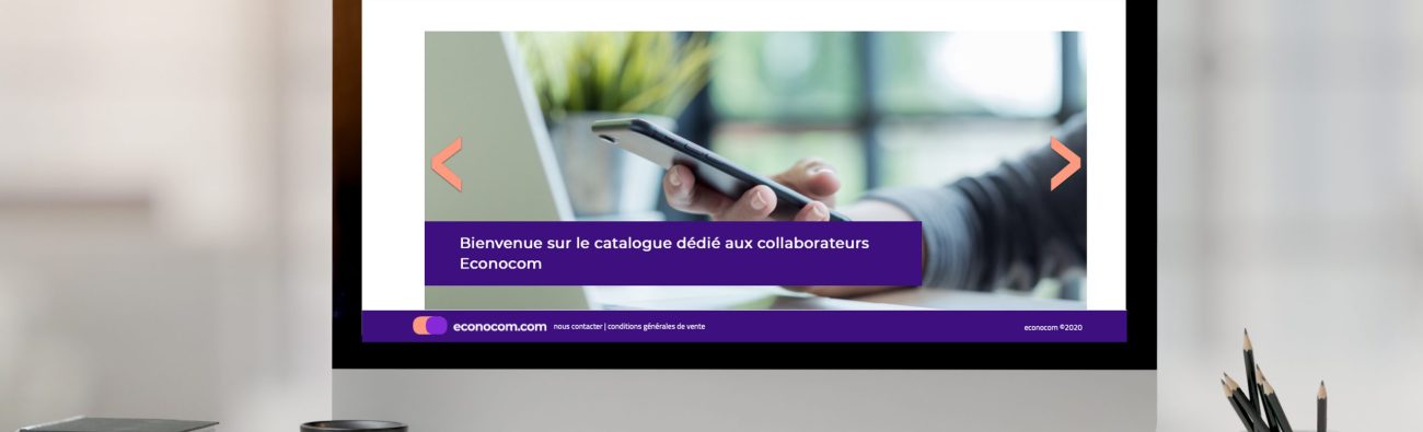 Close up view of minimal office room with blank screen computer, office supplies and coffee cup on white desk with blurred background