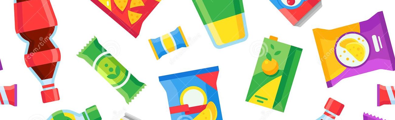 casse-croûte-et-modèle-sans-couture-de-boissons-sacs-d-aliments-préparation-rapide-bouteilles-soude-snacking-emballage-vecteur-131283397